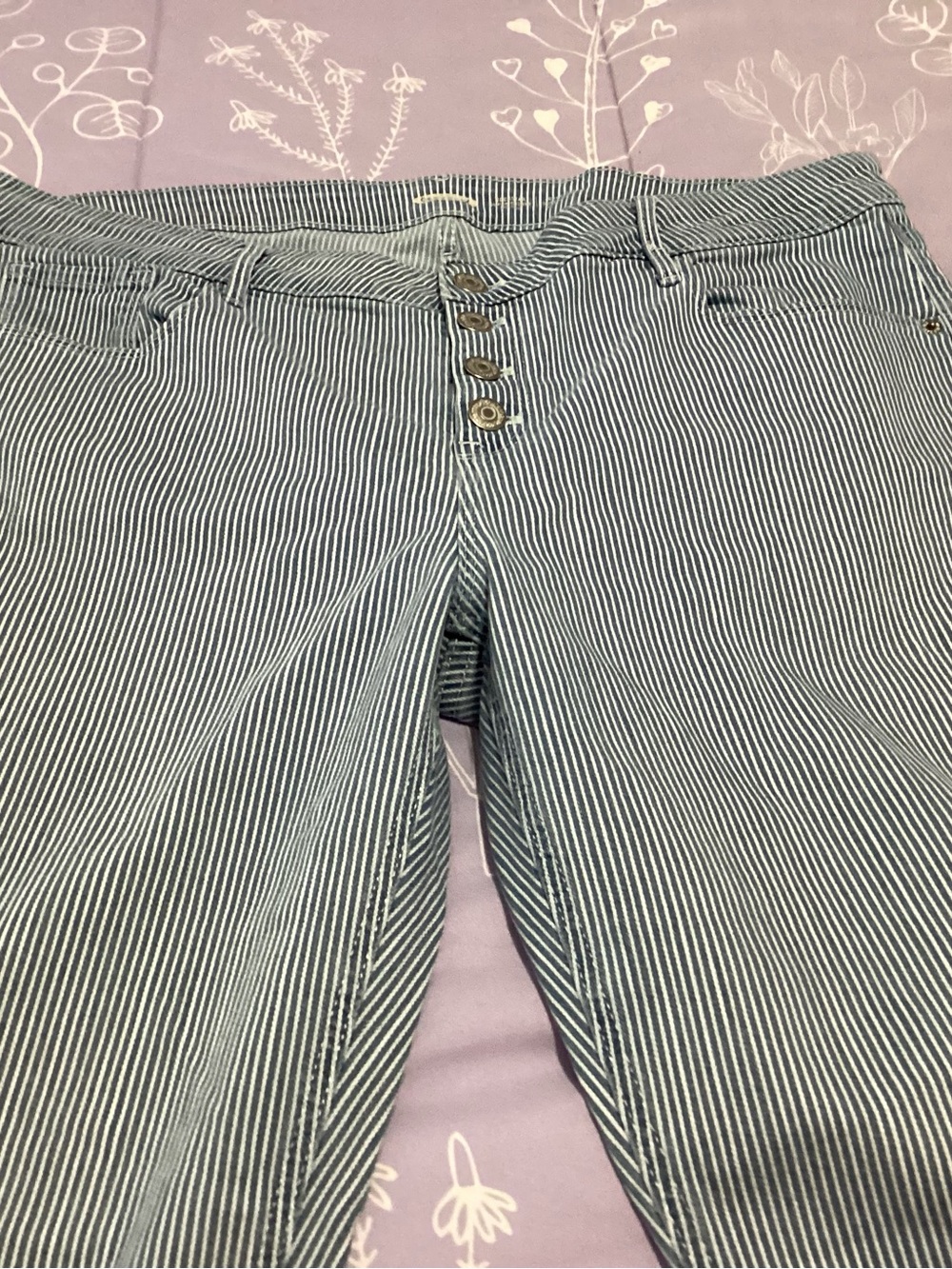 Old Navy High-Rise Button-Fly Striped Jeans in Blue and White